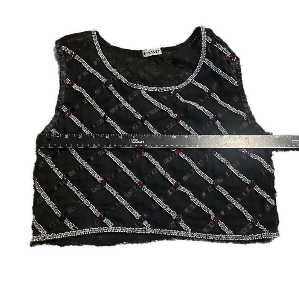 Dynasty VTG Black Sheer Vicose Whimsigoth Goth Sleeveless Embroidered Tank Top - Picture 6 of 7